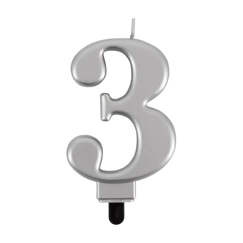 3 Jaar Kaars Zilver Metellic 7cm