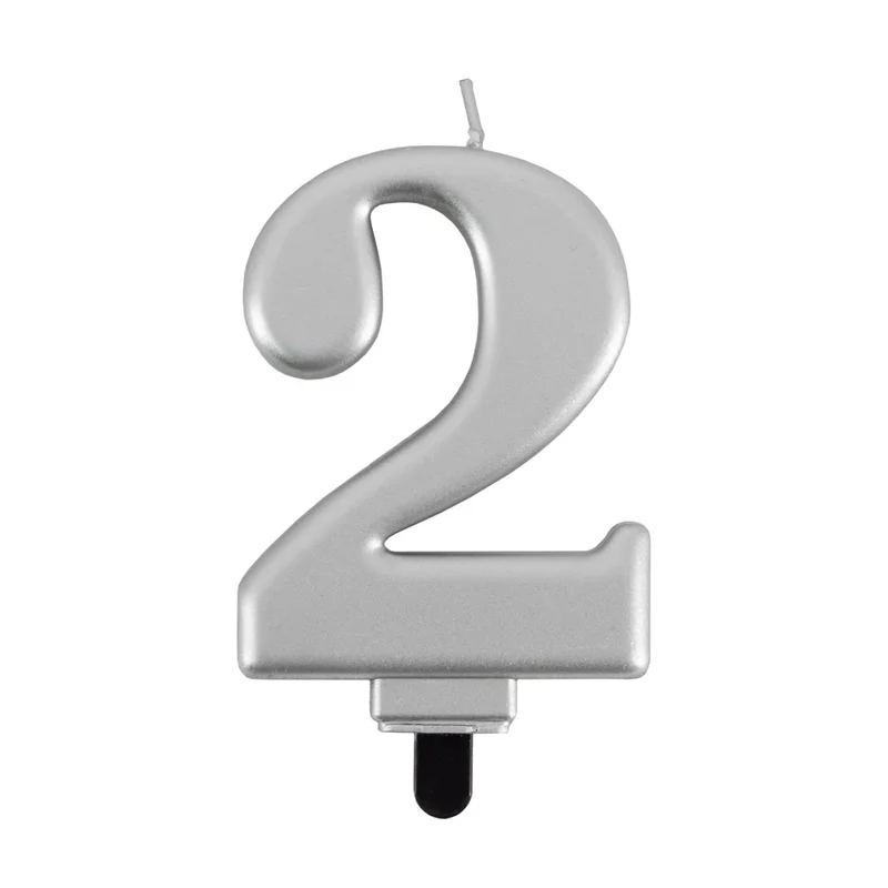 2 Jaar Kaars Zilver Metellic 7cm