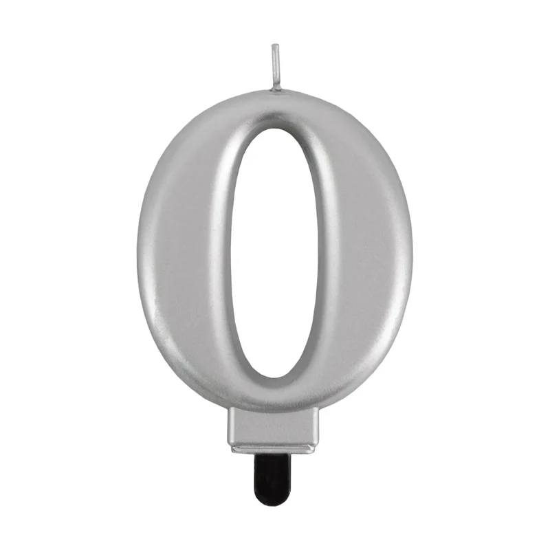 0 Jaar Kaars Zilver Metellic 7cm