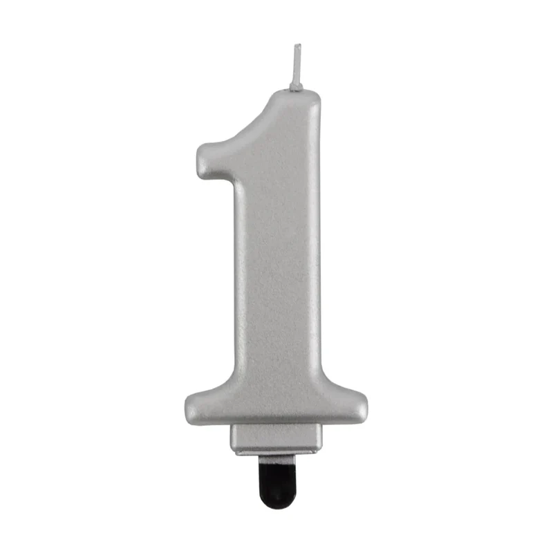 1 Jaar Kaars Zilver Metellic 7cm