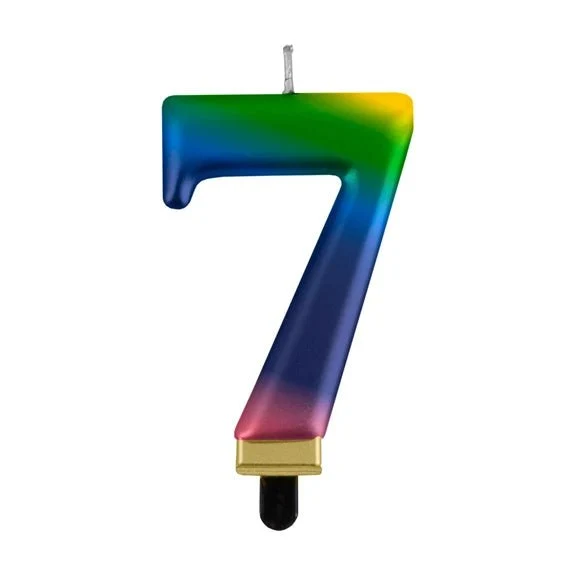 7 Jaar Kaars Regenboog 8cm