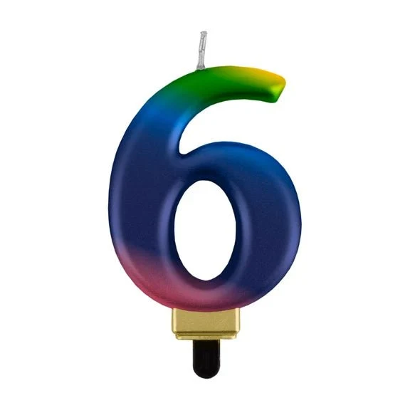 6 Jaar Kaars Regenboog 8cm