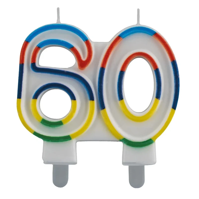 60 Jaar Kaars Gekleurde Rand 7cm