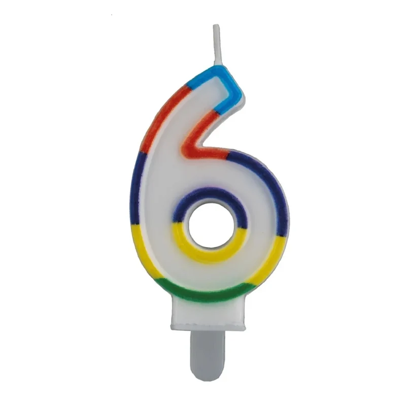 6 Jaar Kaars Gekleurde Rand 7cm