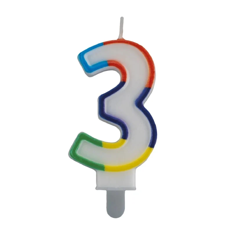3 Jaar Kaars Gekleurde Rand 7cm