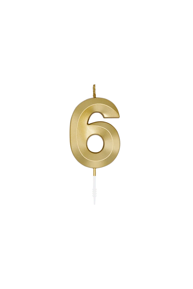6 Jaar Kaars Goud Metallic 6cm
