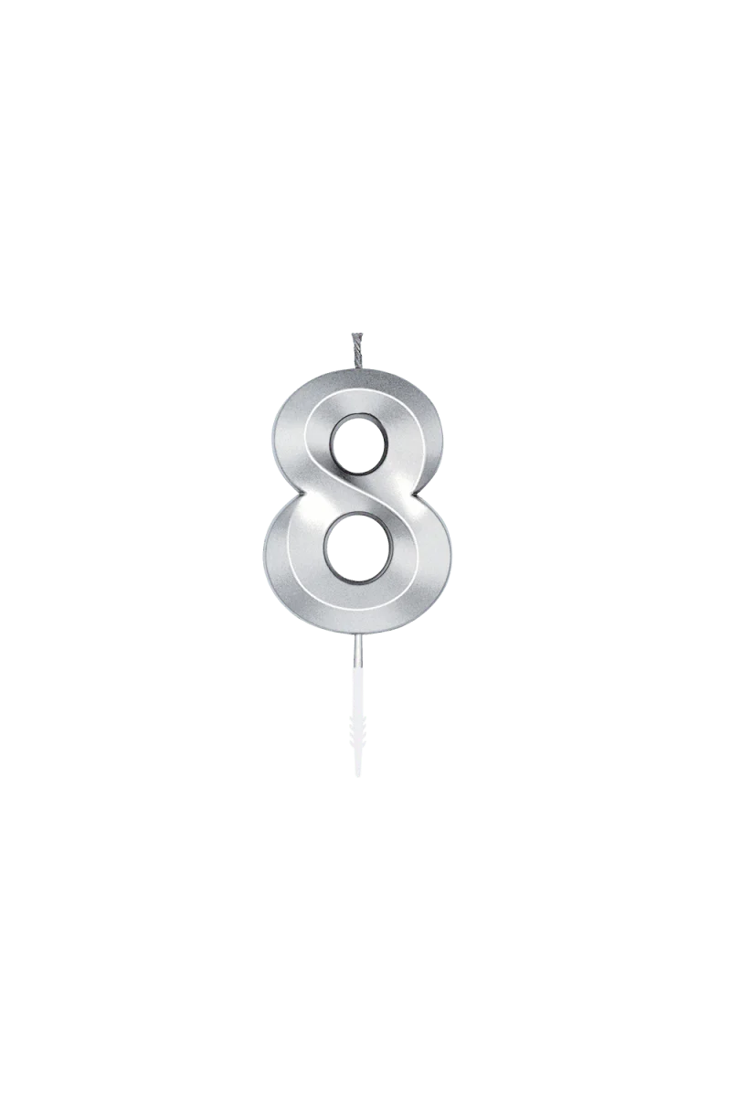 8 Jaar Kaars Zilver Metallic 6cm