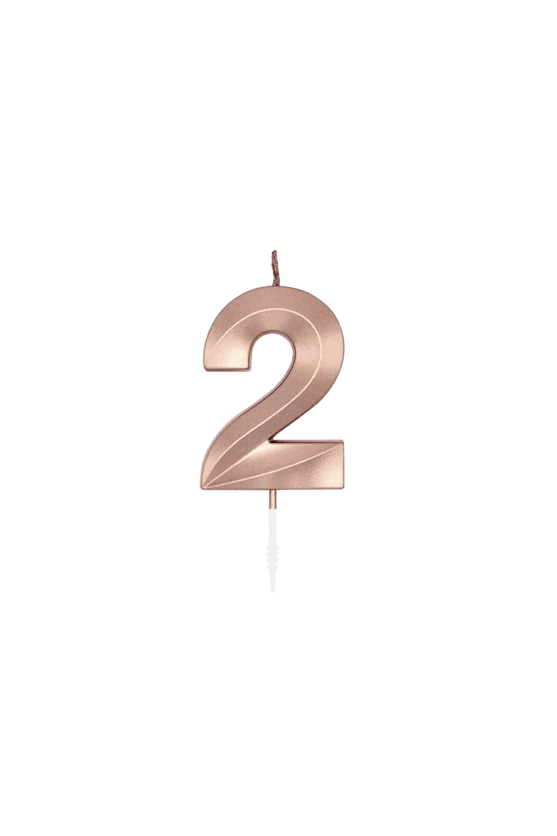 2 Jaar Kaars Rose Goud Metallic 6cm