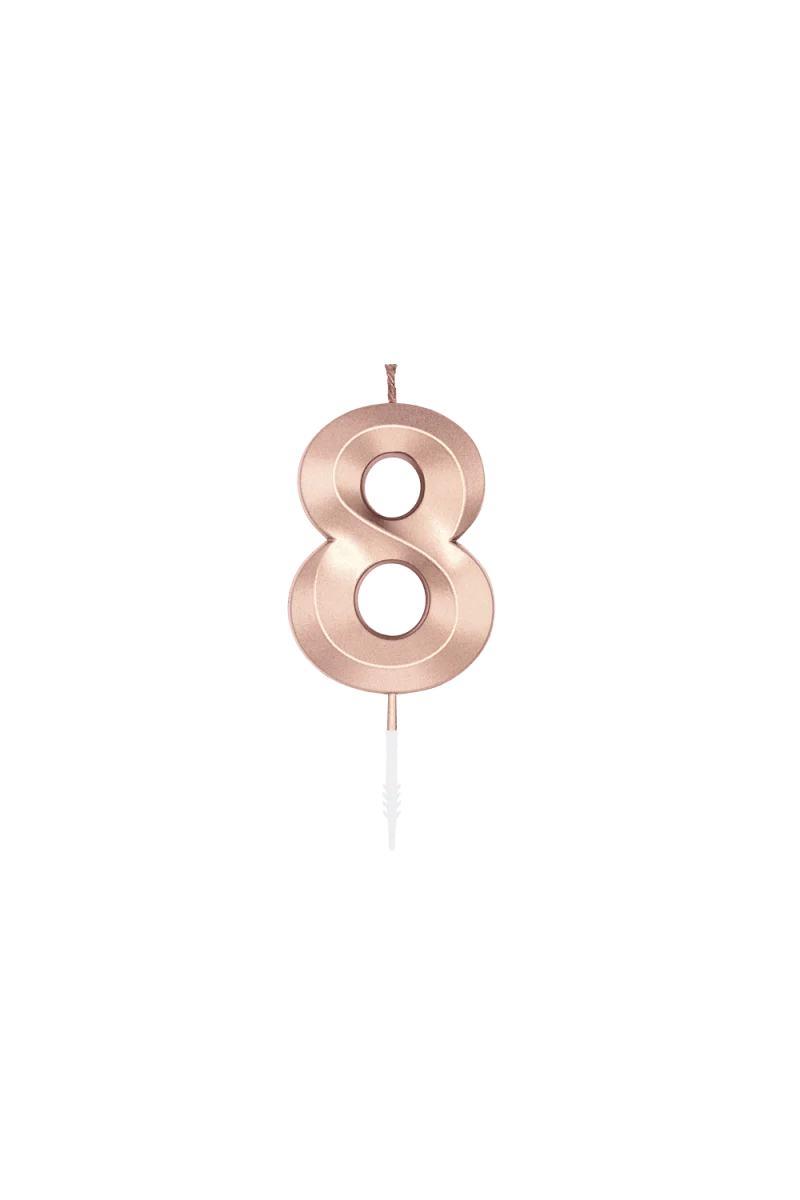 8 Jaar Kaars Rose Goud Metallic 6cm