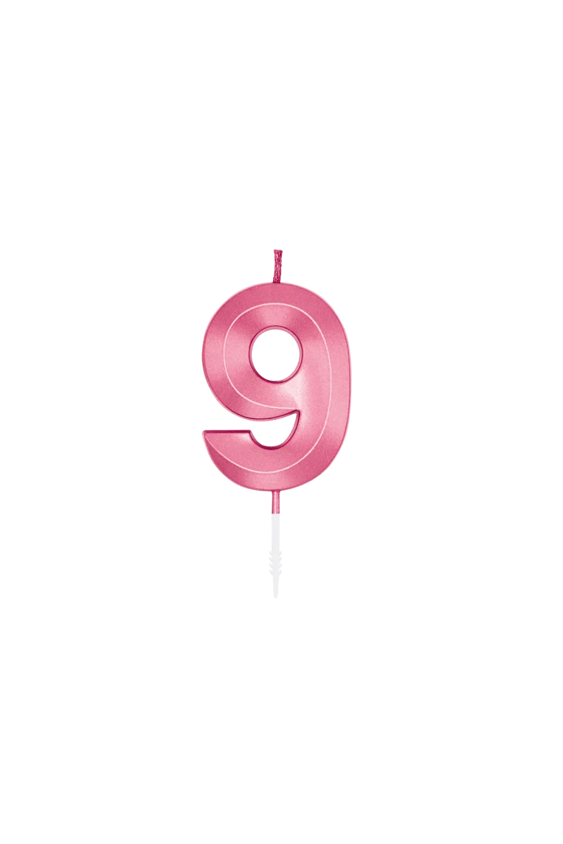9 Jaar Kaars Roze Metallic 6cm