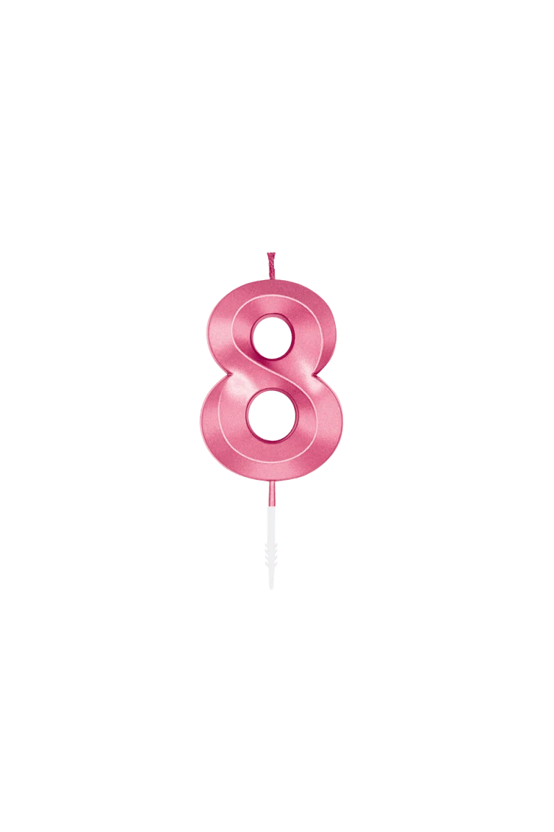 8 Jaar Kaars Roze Metallic 6cm