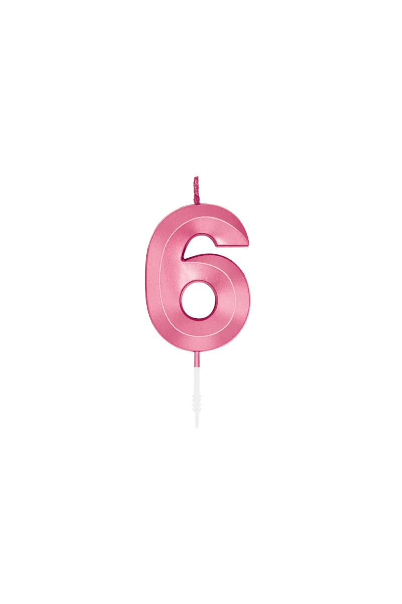 6 Jaar Kaars Roze Metallic 6cm