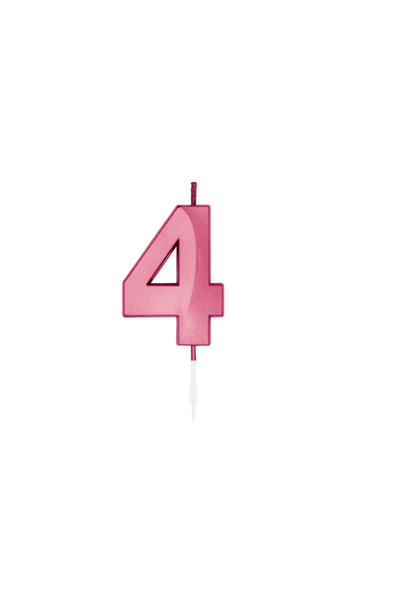 4 Jaar Kaars Roze Metallic 6cm