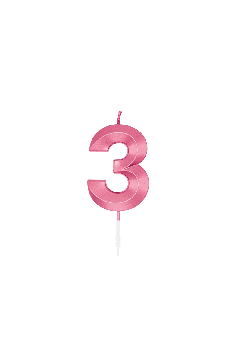 3 Jaar Kaars Roze Metallic 6cm