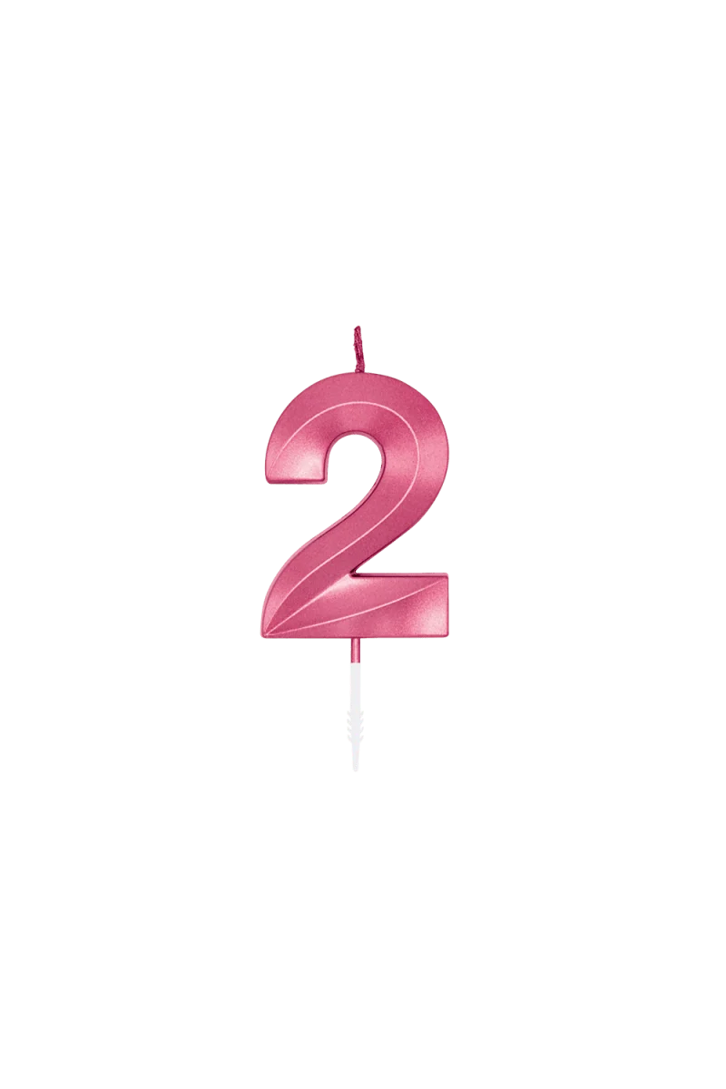 2 Jaar Kaars Roze Metallic 6cm