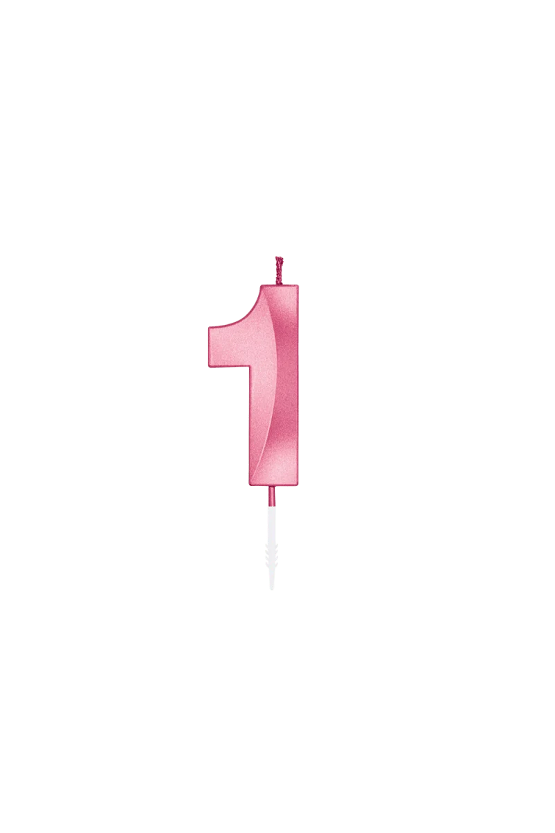 1 Jaar Kaars Roze Metallic 6cm