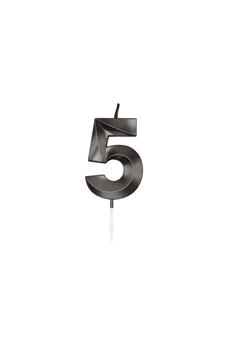 5Jaar Kaars Zwart Metallic 6cm