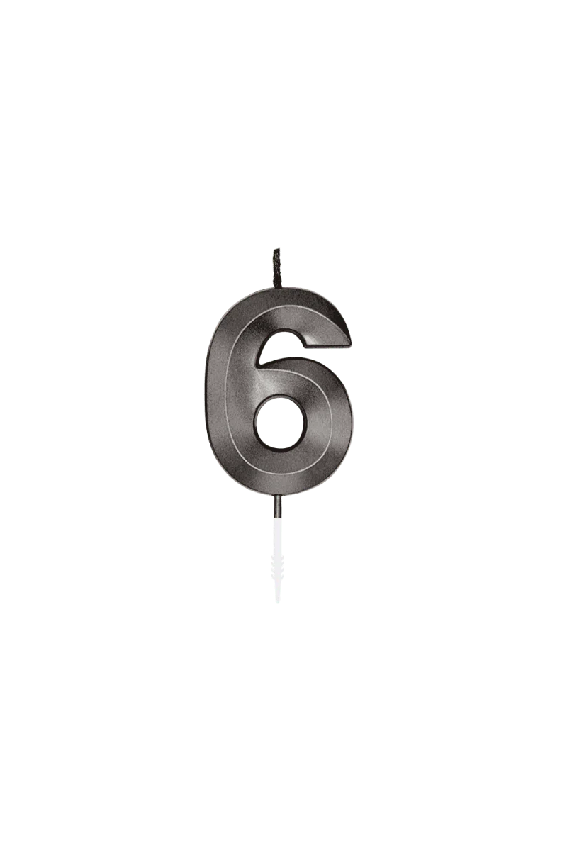 6 Jaar Kaars Zwart Metallic 6cm