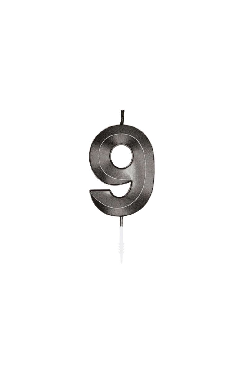9 Kaars Zwart Metallic 6cm