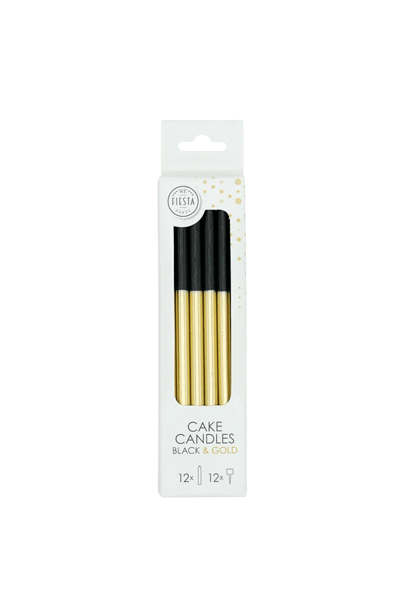 Zwart Gouden Kaarsen Dip-Dyed 9,5cm 12st