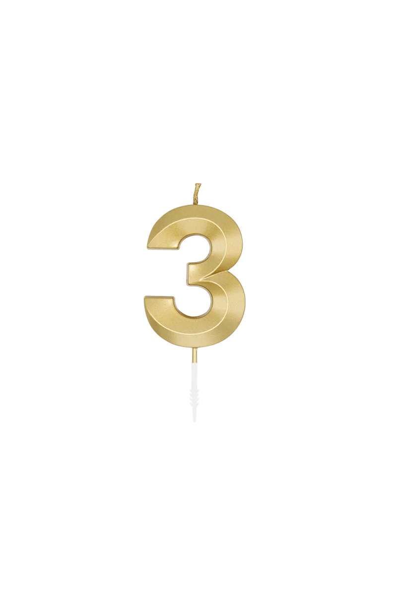 3 Jaar Kaars Goud Metallic 6cm