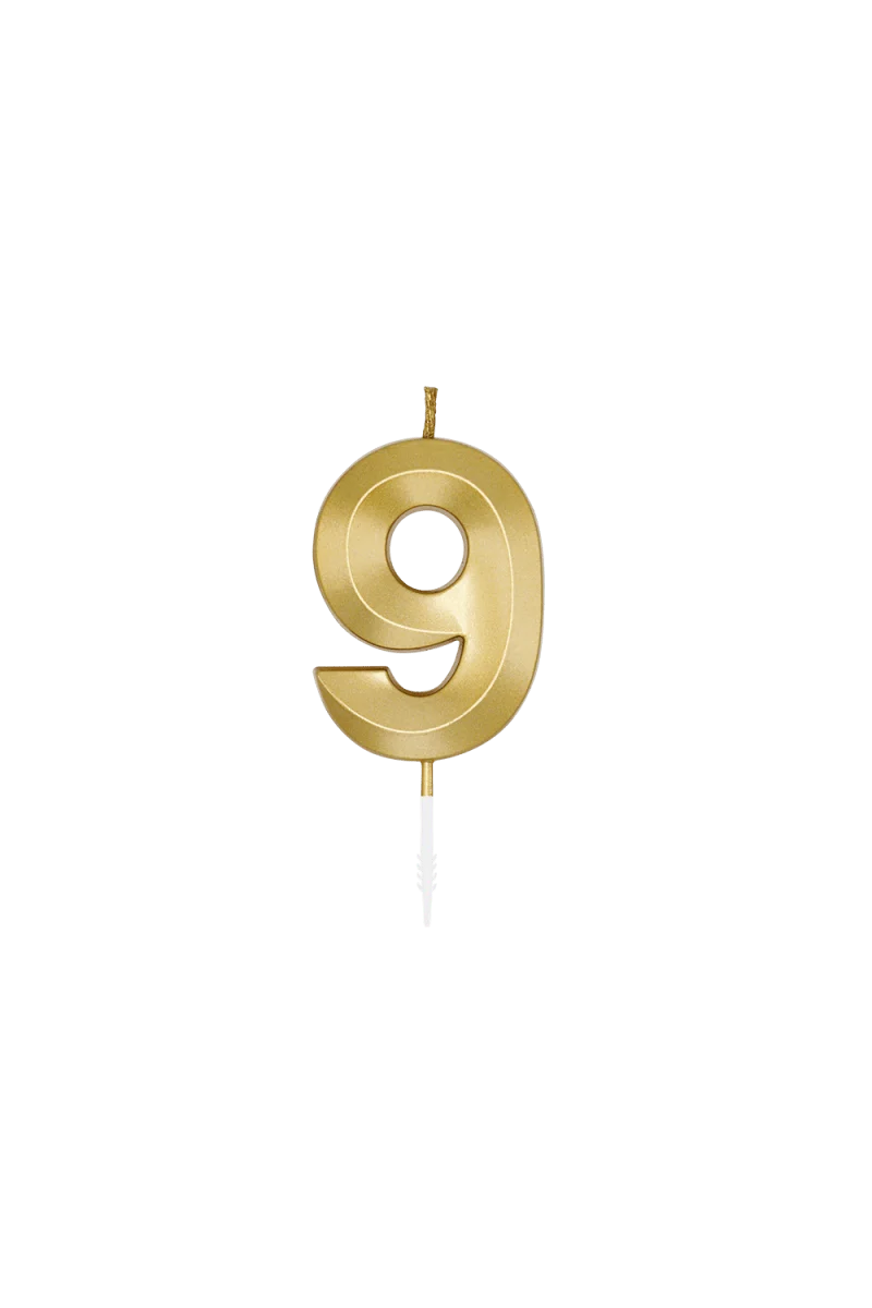 9 Jaar Kaars Goud Metallic 6cm