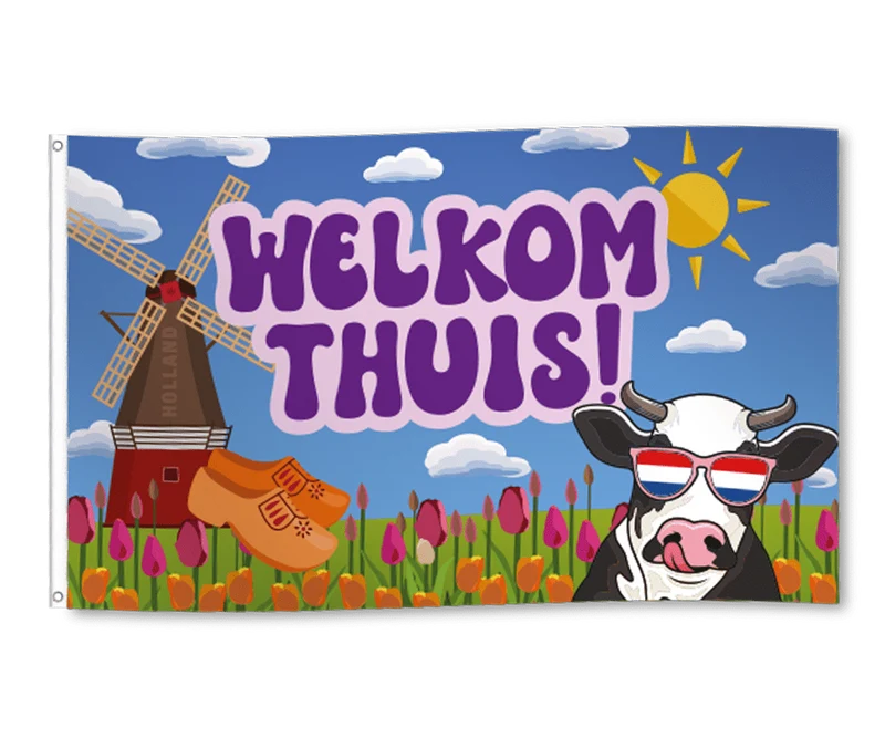 Welkom Thuis Vlag Gekleurd 1,5m
