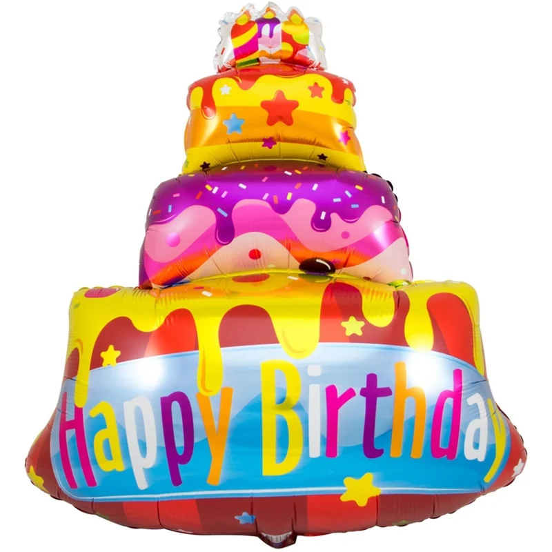 Happy Birthday Helium Ballon Gekleurd Taart Leeg 73cm