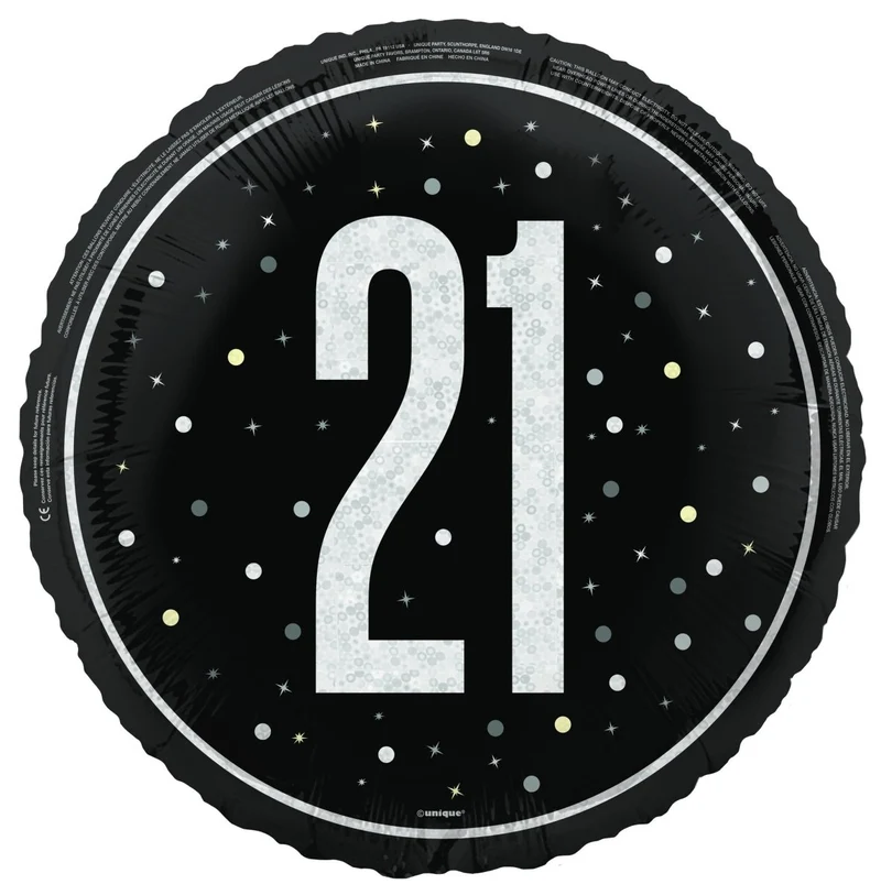 21 Jaar Helium Ballon Zwart Leeg 45cm
