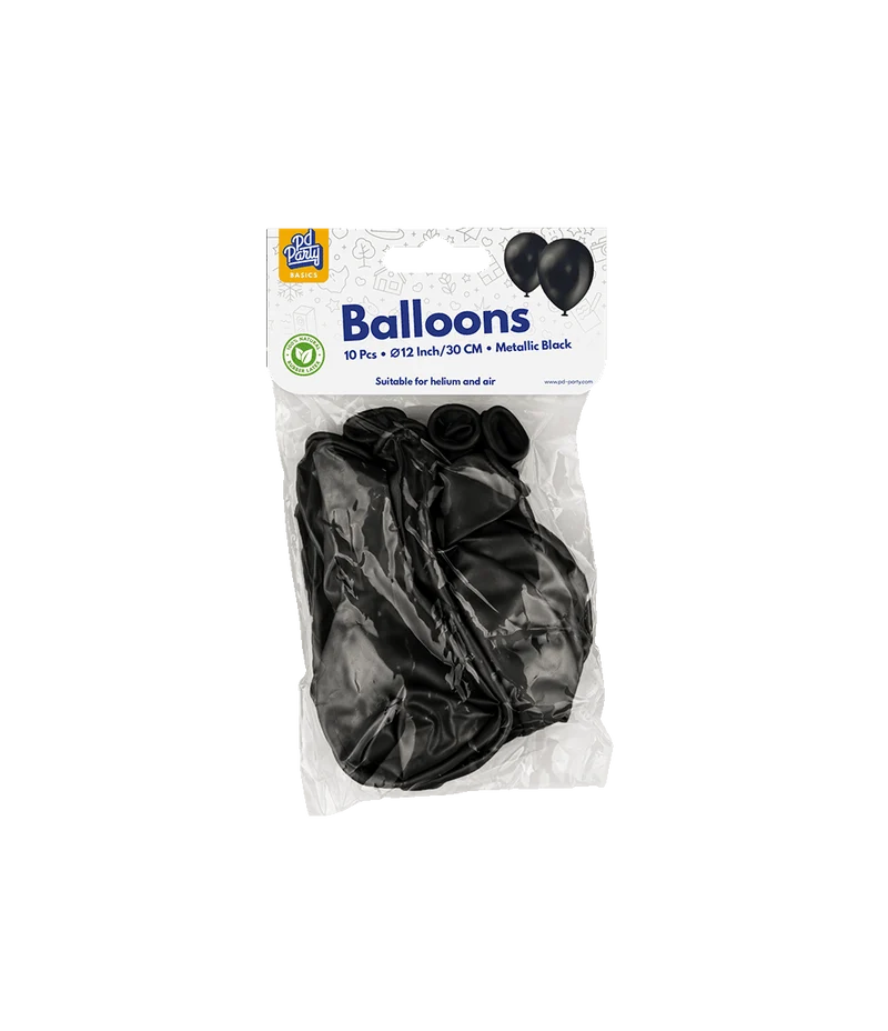 Zwarte Ballonnen Metallic 30cm 10st