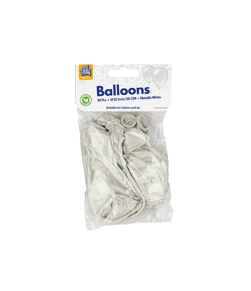 Witte Ballonnen Metallic 30cm 10st