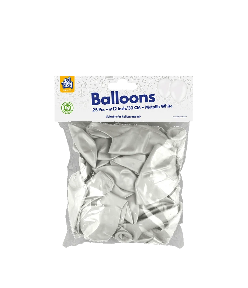Witte Ballonnen Metallic 30cm 25st