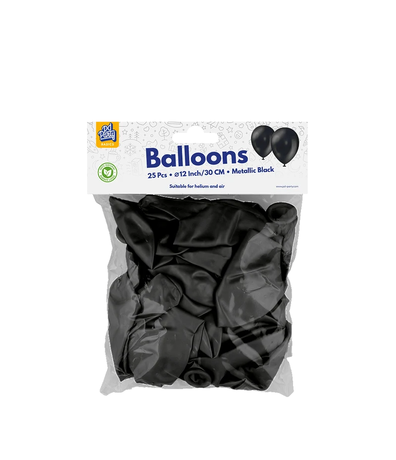 Zwarte Ballonnen Metallic 30cm 25st