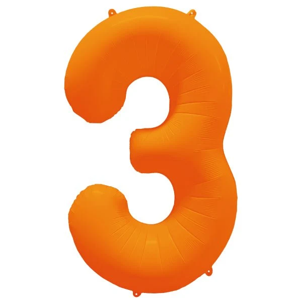 3 Jaar Cijfer Ballon Neon Oranje Leeg 86cm