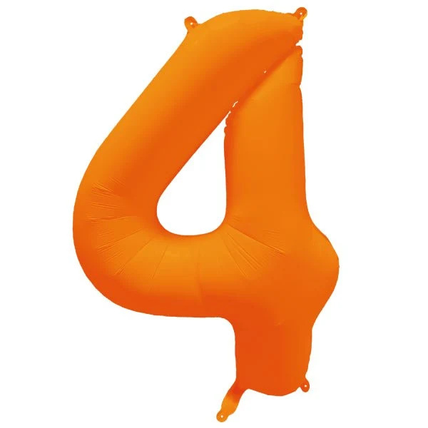 4 Jaar Cijfer Ballon Neon Oranje Leeg 86cm