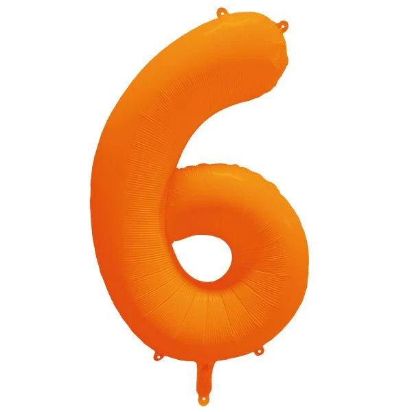 6 Jaar Cijfer Ballon Neon Oranje Leeg 86cm