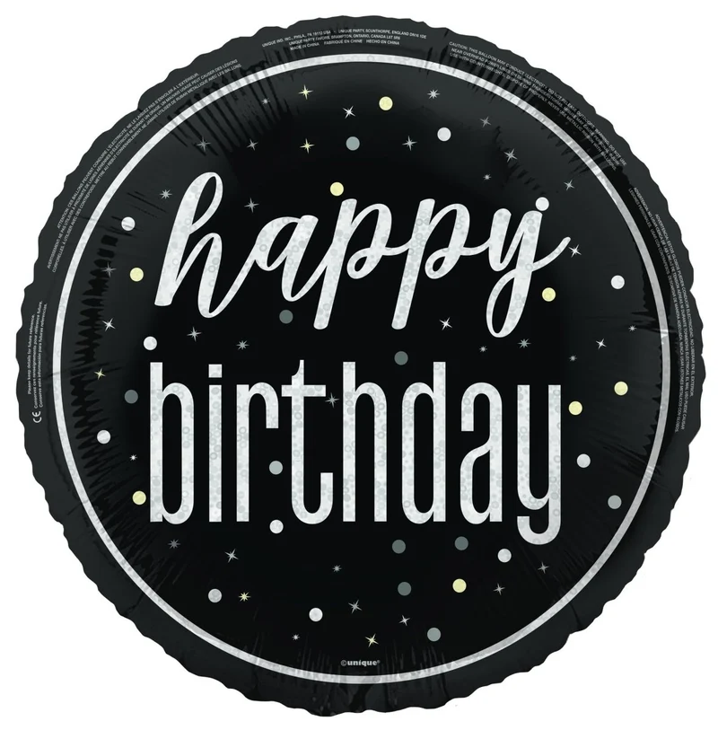 Happy Birthday Helium Ballon Wit Zwart Leeg 45cm