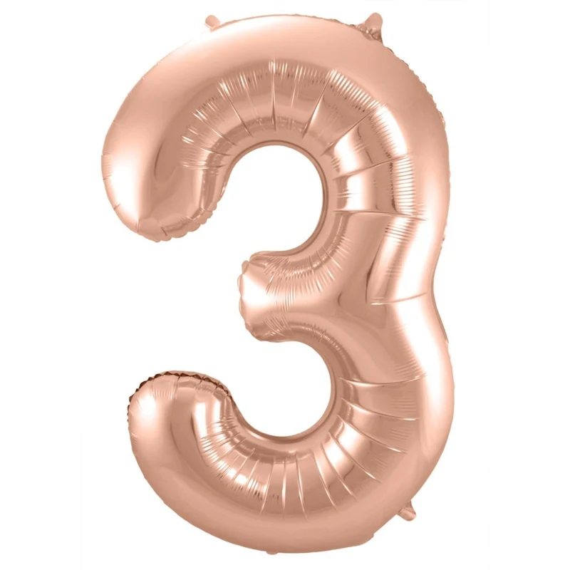 3 Jaar Cijfer Ballon Rose Goud Glans Leeg 86cm