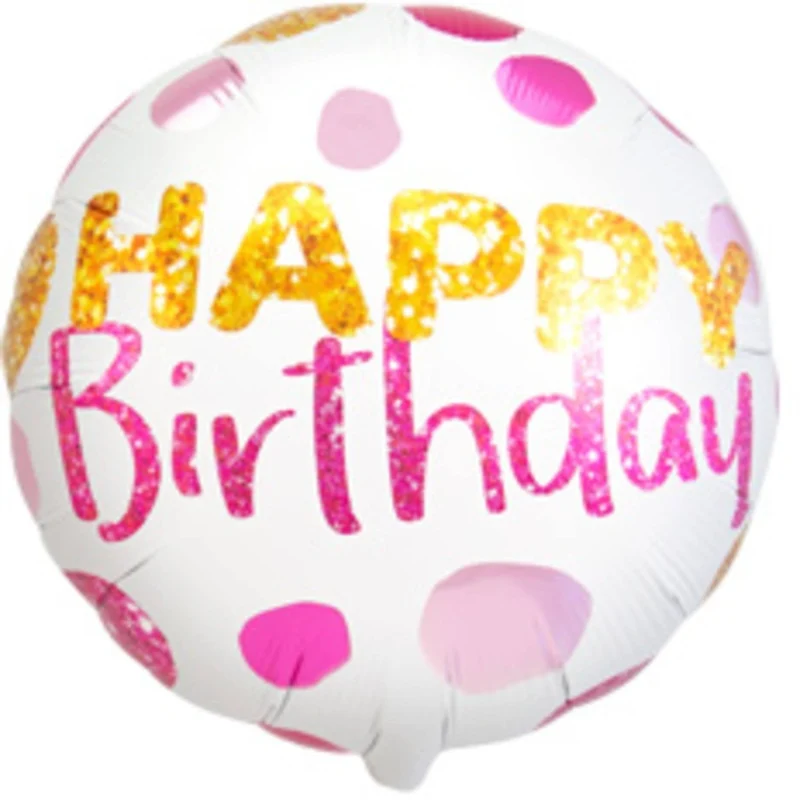 Happy Birthday Folie Ballon Wit Roze Met Stippen Leeg 45cm