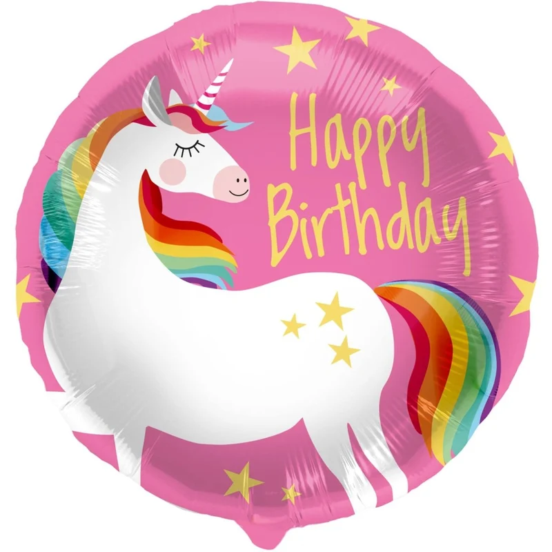 Happy Birthday Helium Ballon Gekleurd Unicorn Leeg 45cm