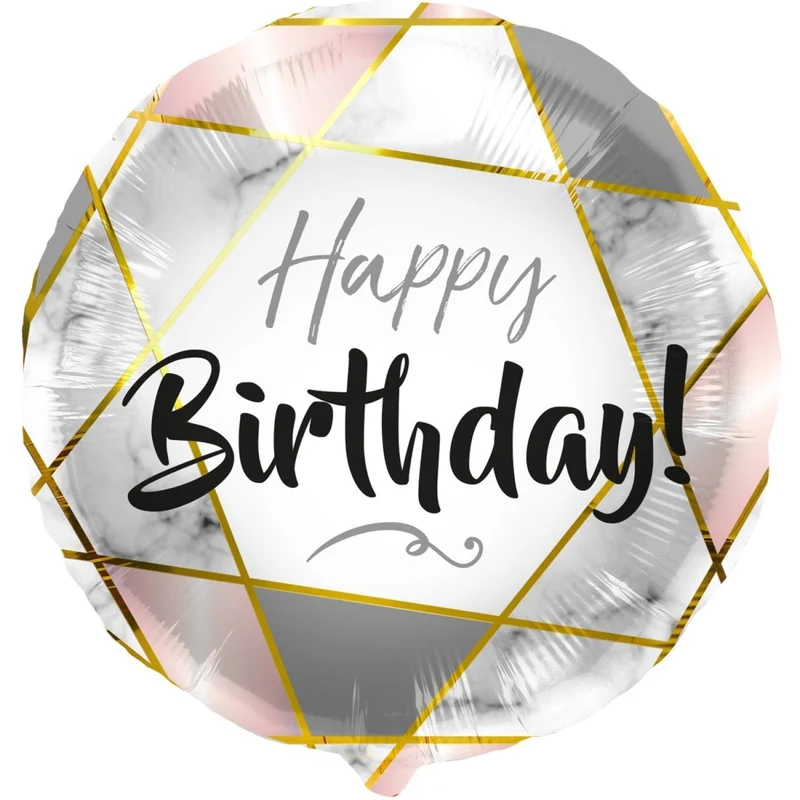 Happy Birthday Helium Ballon Gekleurd Marmer Leeg 45cm