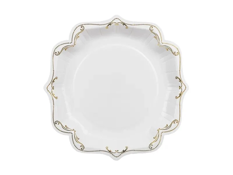 Witte Borden Met Ornament 26cm 6st