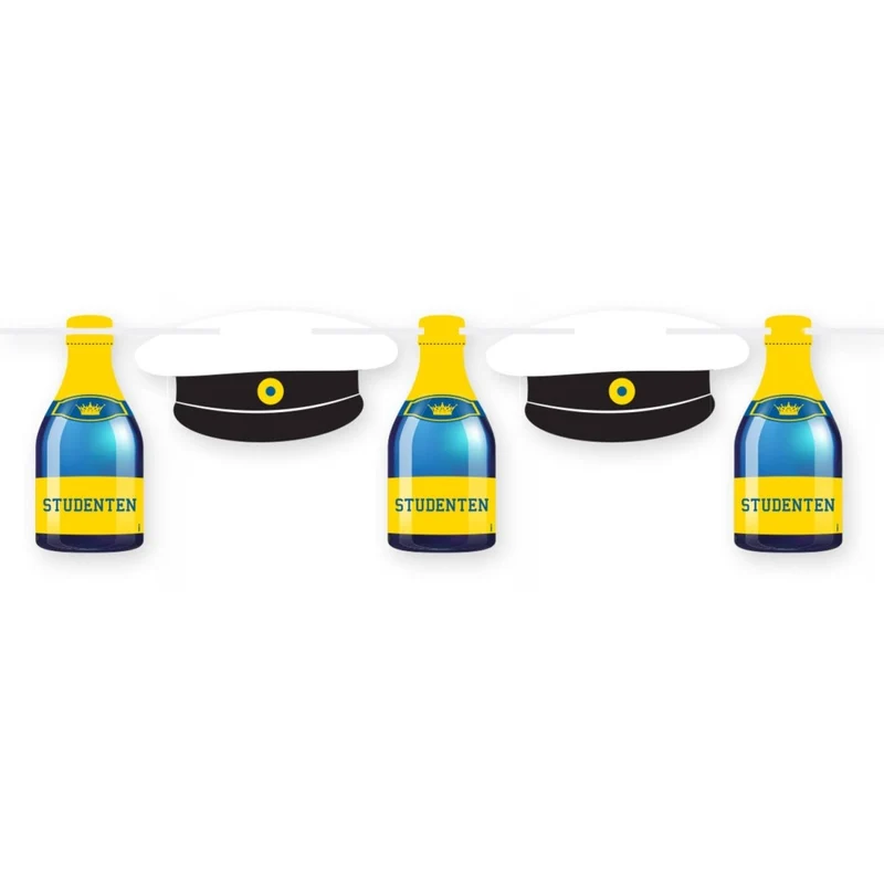 Champagne Fles Slinger Blauw Geel Met Hoedjes 6m