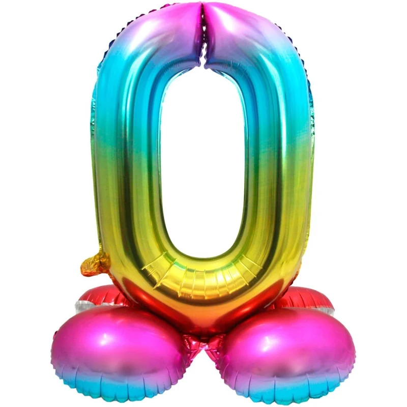 Folie Ballon Cijfer 0 Regenboog met standaard 72cm