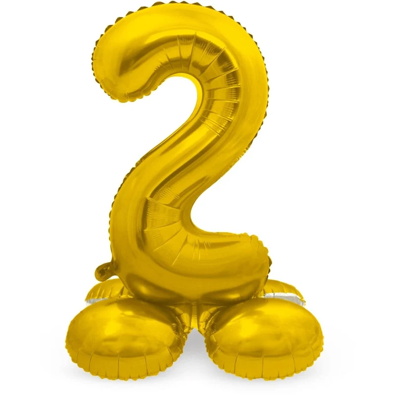 Folie Ballon Cijfer 2 Goud met standaard 72cm