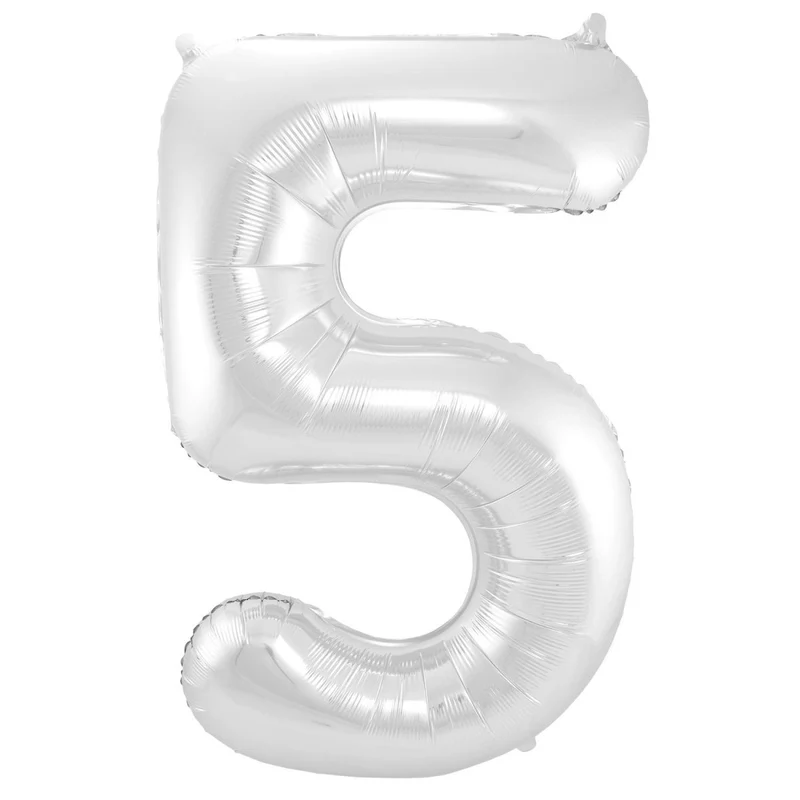 Folie Ballon Cijfer 5 Zilver Metallic XL 86cm leeg