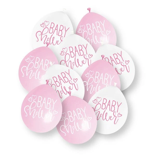 Babyshower Ballonnen Wit Roze 23cm 10st