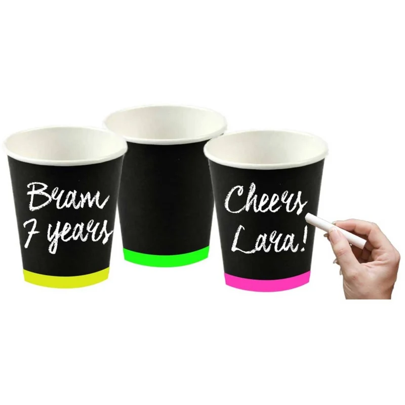 Zwarte Bekers Beschrijfbaar Neon Touch 250ml 6st