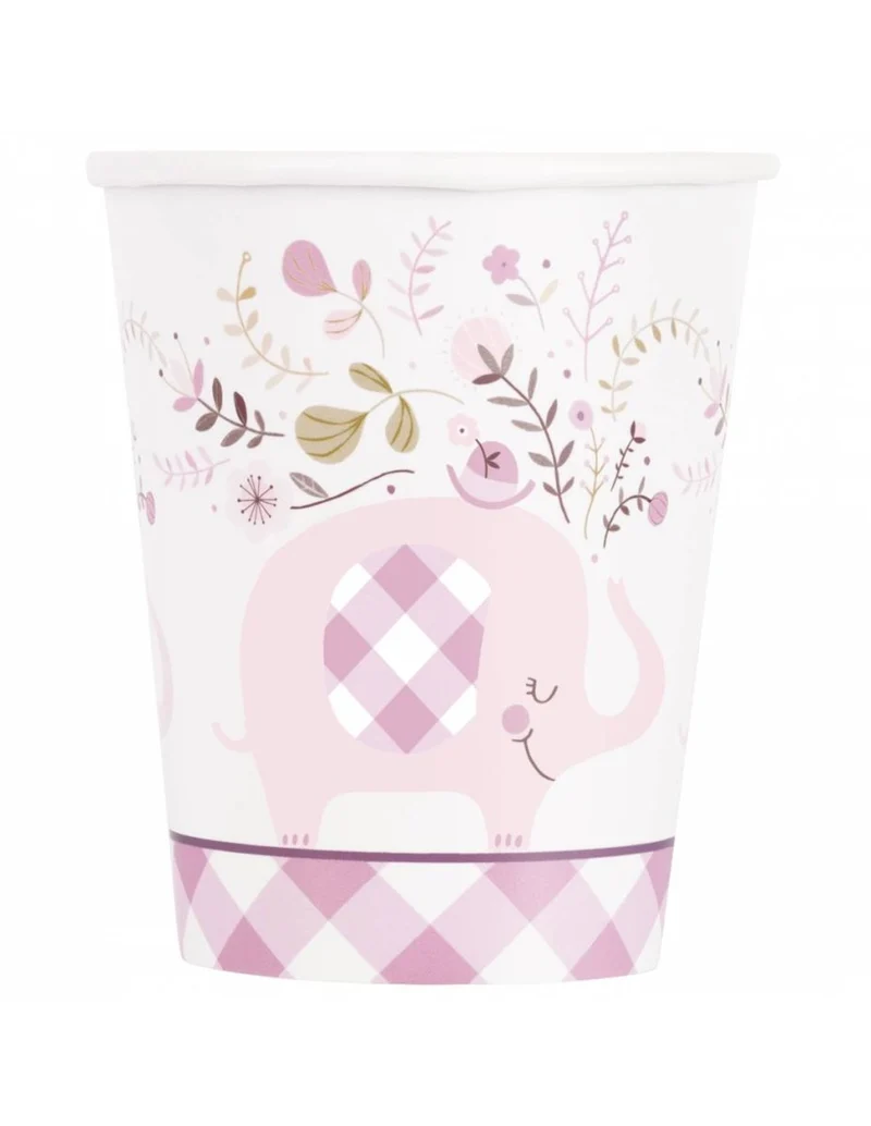 Geboorte Bekers Wit Roze Olifant 266ml 8st