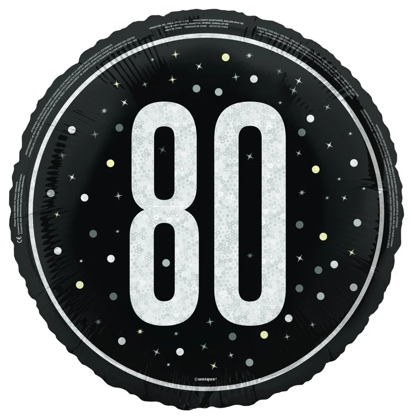 80 Jaar Helium Ballon Zwart Leeg 45cm